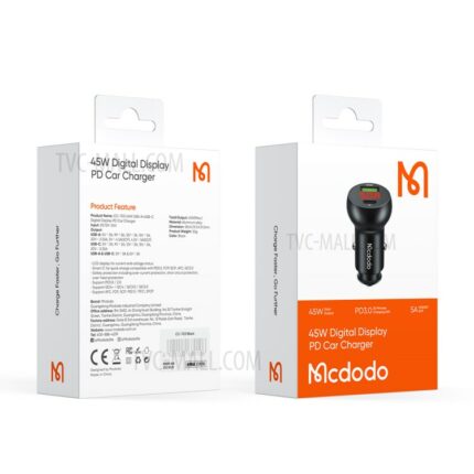 Mcdodo PD+QC Usb 45W Digital Display Car Charger